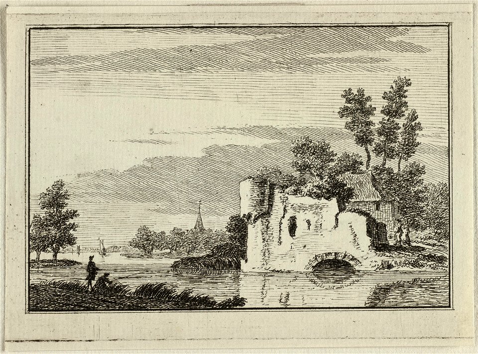 Gezicht op de restanten van een muur aan een rivier. NL-HlmNHA 1477 53011949