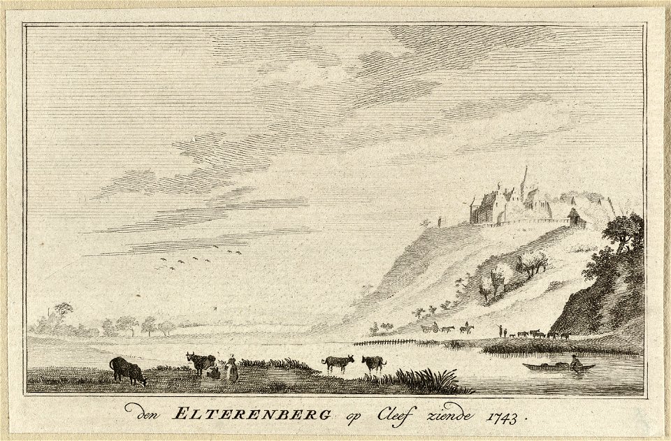 Gezicht op de Elterberg met het daarop het klooster den Elterenberg op Cleef ziende, 1743. NL-HlmNHA 1477 53009668