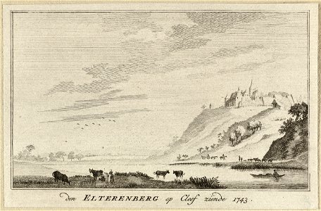 Gezicht op de Elterberg met het daarop het klooster den Elterenberg op Cleef ziende, 1743. NL-HlmNHA 1477 53009668