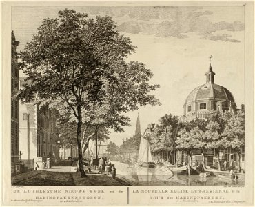 Gezicht op de Nieuwe Lutherse Kerk te Amsterdam, gezien vanaf het Singel. NL-HlmNHA 1477 53009583