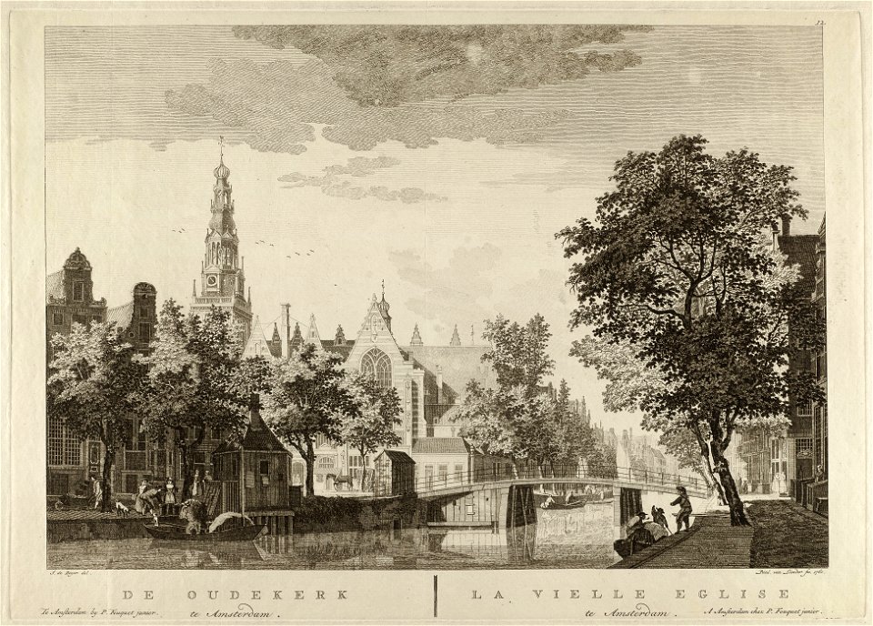 Gezicht op de Oudezijds Voorburgwal en de Oude Kerk. Gezien in noordelijke richting, 1760. NL-HlmNHA 1477 53009587