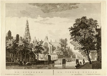 Gezicht op de Oudezijds Voorburgwal en de Oude Kerk. Gezien in noordelijke richting, 1760. NL-HlmNHA 1477 53009587