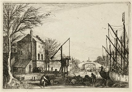 Figuren op het ijs bij een brouwerij met waterhaal. NL-HlmNHA 53012410