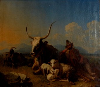 Eugene Verboeckhoven.Herder met dieren op het platteland