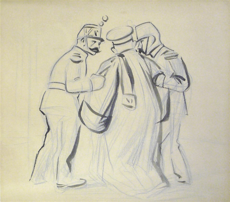 Forain J.L. - Blue Pencil, Ink - L'arrestation d'un magistrat - 30x27cm