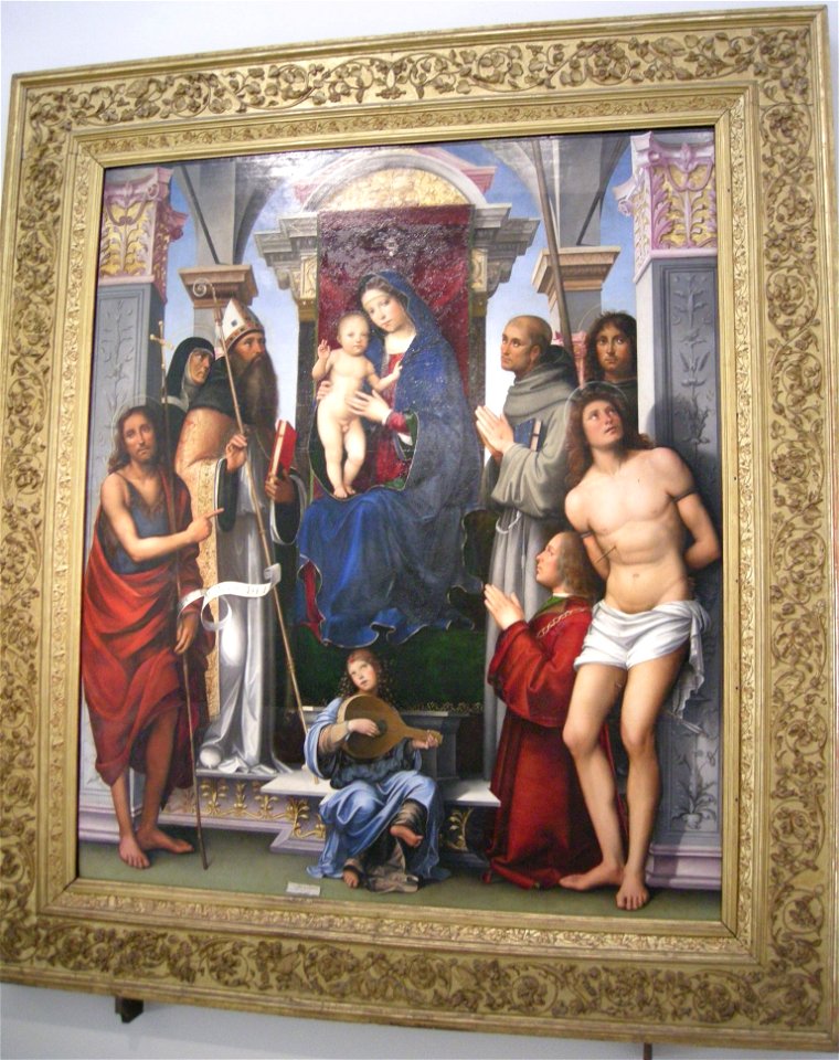 Francesco rabolini detto il francia, madonna in trono e santi, 1490 circa. Free illustration for personal and commercial use.