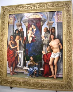 Francesco rabolini detto il francia, madonna in trono e santi, 1490 circa. Free illustration for personal and commercial use.
