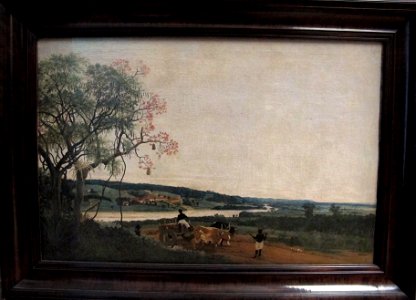 Frans post, paesaggio brasiliano con carretto e buoi, 1638, 01