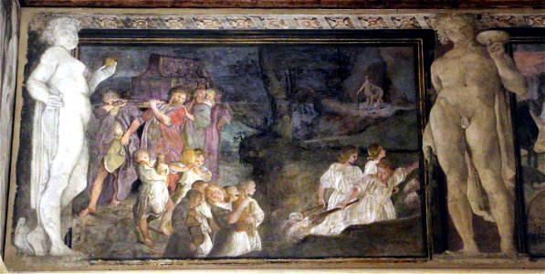 Fregio di Giasone e Medea 01 annibale carracci, simulato funerale di giasone, 1584 ca.