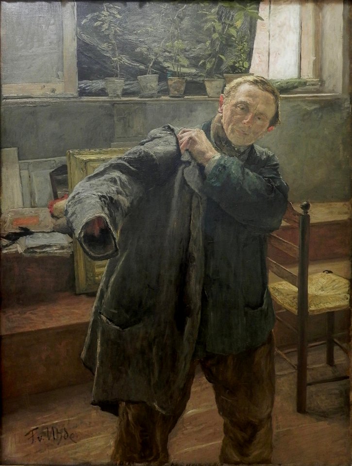 Fritz von Uhde Mann Rock anziehd