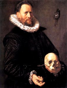 Frans Hals - Portrait of a Man Holding a Skull. Free illustration for personal and commercial use.
