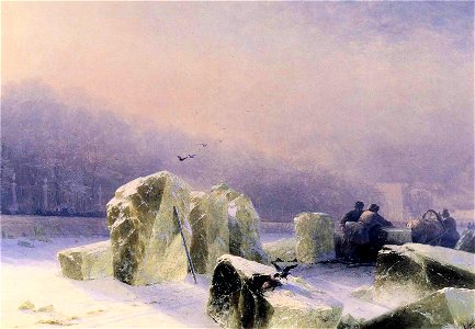 Ivan Constantinovich Aivazovsky - Ice-Breakers on the Frozen Neva in St. Petersburg. Free illustration for personal and commercial use.