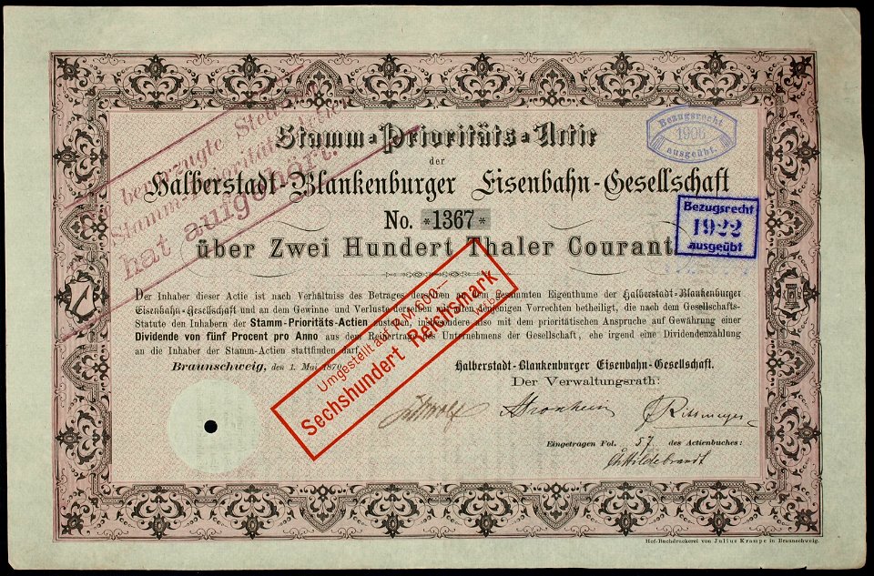 Halberstadt-Blankenburger Eisenbahn 1870