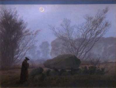 A Walk at Dusk by Caspar David Friedrich, Getty Center. Free illustration for personal and commercial use.