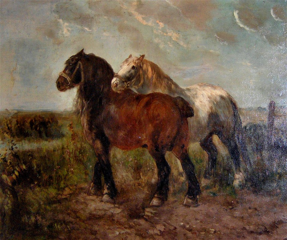 Henry Schouten.Brabantse trerkpaarden in landschap