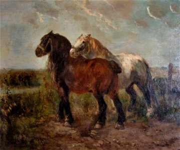 Henry Schouten.Brabantse trerkpaarden in landschap