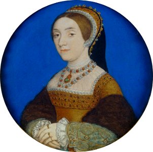 Hans Holbein the Younger - Portrait of a Lady, perhaps Katherine Howard (Royal Collection). Free illustration for personal and commercial use.