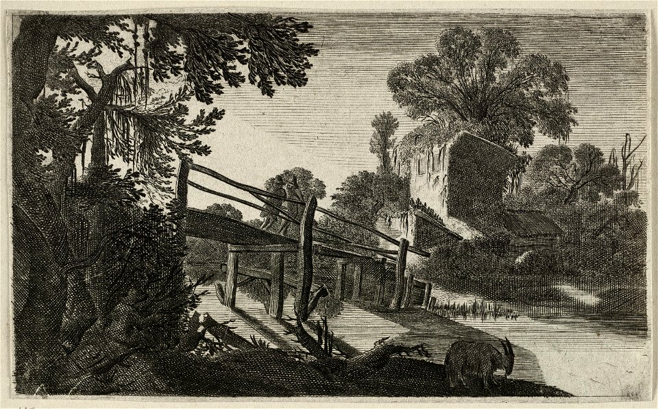 Houten brug bij een ruïne. NL-HlmNHA 1477 53011588