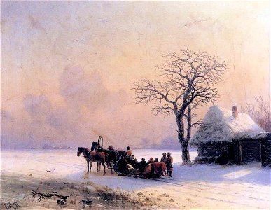 Ivan Constantinovich Aivazovsky - Winter Scene in Little Russia. Free illustration for personal and commercial use.