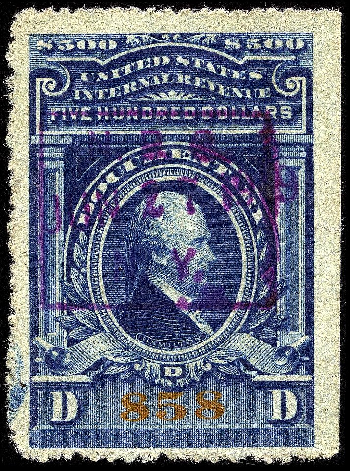 Hamilton revenue $500 1917 issue R249a