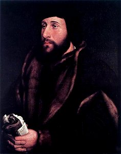 Hans Holbein the Younger - Portrait of a Man Holding Gloves and Letter. Free illustration for personal and commercial use.