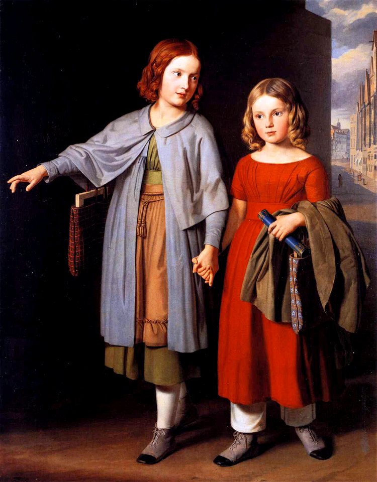 Gustav Adolph Hennig - The Artist's Daughters on the Way to School