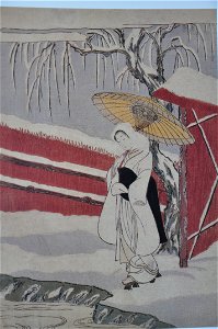 Harunobu Sagi musume (jeune fille dans la neige). Free illustration for personal and commercial use.