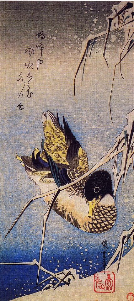 Hiroshige Roseau sous la neige et canard sauvage