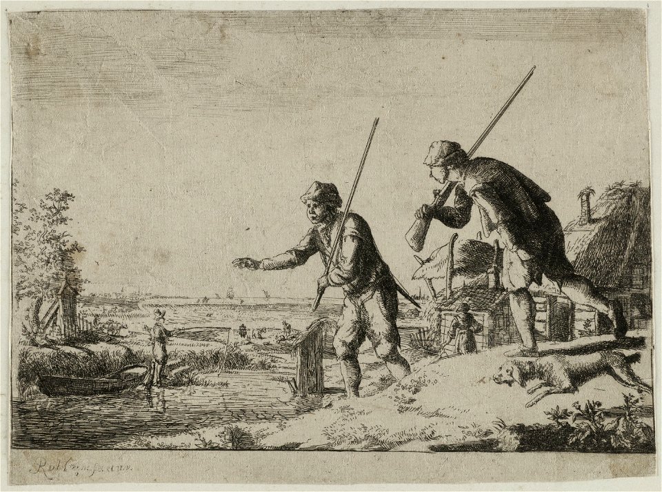 Jager en visser in een landschap. NL-HlmNHA 53008901