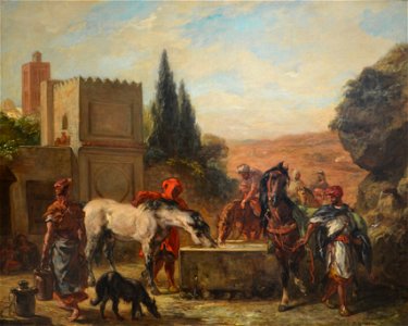 Horses at a Fountain, by Eugène Delacroix. Free illustration for personal and commercial use.