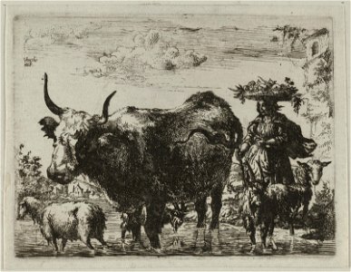 Herderin met groentemand op haar hoofd. NL-HlmNHA 53008905