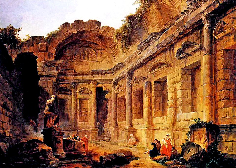 Hubert Robert - Interior of the Temple of Diana at Nimes