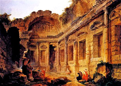 Hubert Robert - Interior of the Temple of Diana at Nimes