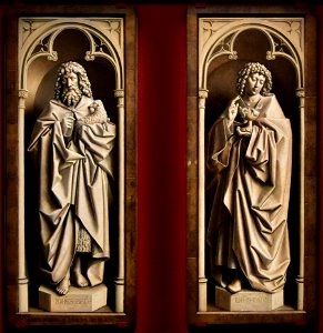 Hubert (†1426) & Jan van Eyck (±1390-1441) Buitenluiken van de Aanbidding van het Lam Gods (Johannes de Doper en Johannes de Evangelist) MSK Gent 3-02-2020 15-33-13