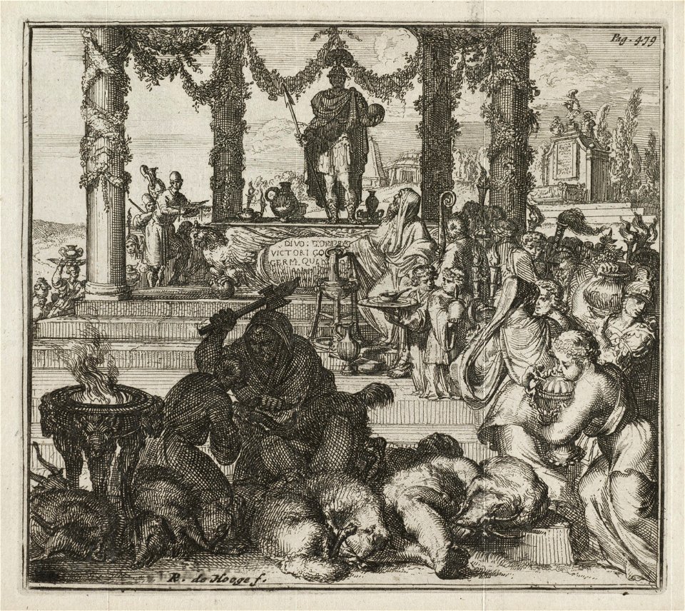Herdenkingsplechtigheden na de dood en crematie van een overleden Romeinse heerser uit de Klassieke Oudheid. NL-HlmNHA 53008864