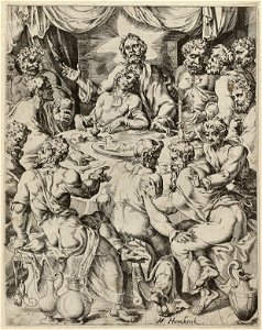 Het laatste avondmaal (Matheus 2620-25 Marcus 1417-21 Lucas 2221-23 Johannes ). NL-HlmNHA 1477 53008608