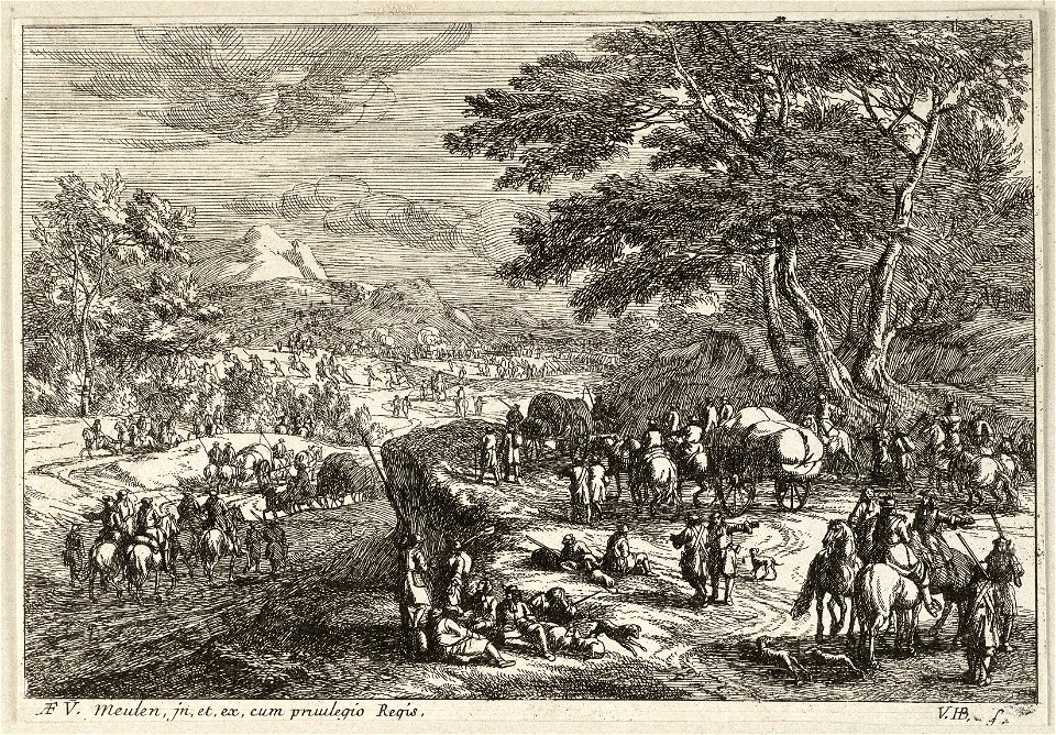 Heuvelachtig landschap met soldaten en cavalerie. NL-HlmNHA 1477 53009192