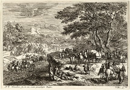 Heuvelachtig landschap met soldaten en cavalerie. NL-HlmNHA 1477 53009192