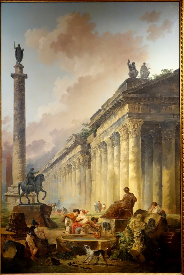 Imaginary View of Rome with Equestrian Statue of Marcus Aurelius, the Column of Trajan, and a Temple, by Hubert Robert, 1786, oil on canvas - National Museum of Western Art, Tokyo - DSC08546