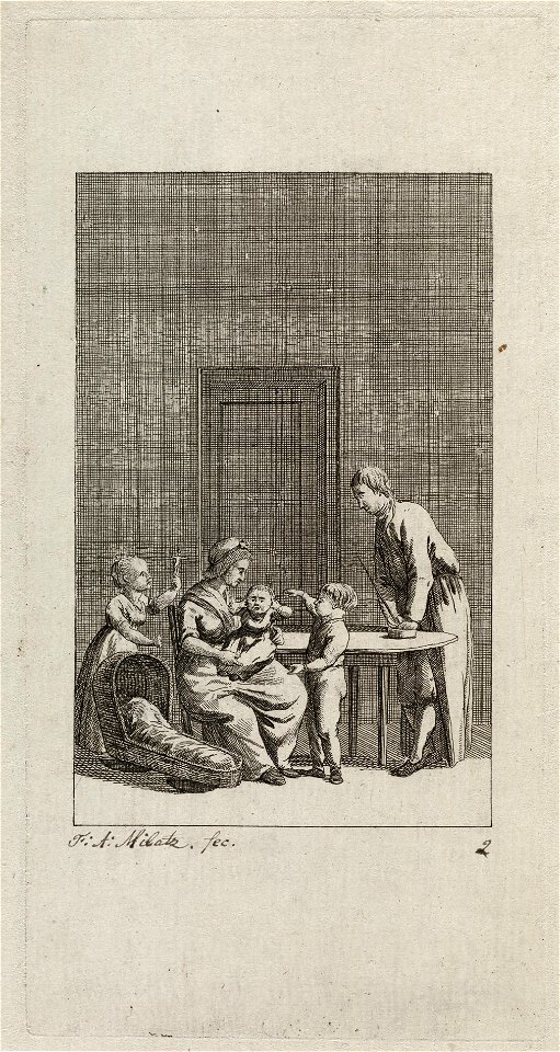 Huiselijk tafereel met ouders en drie kinderen. NL-HlmNHA 1477 53010870