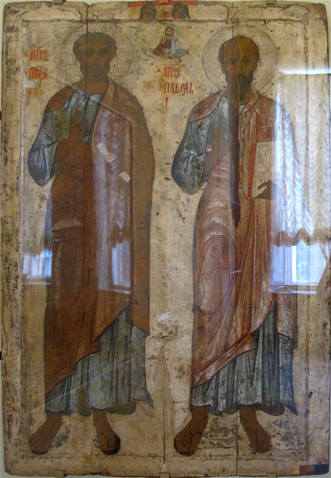 Icone, santi apostoli pietro e paolo, XIII sec, dalla chiesa dei santi pietro e paolo, belozersk