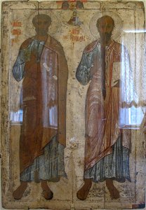 Icone, santi apostoli pietro e paolo, XIII sec, dalla chiesa dei santi pietro e paolo, belozersk
