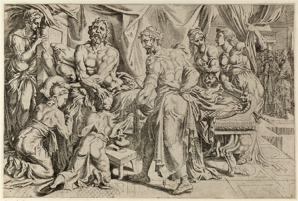 Jacob zegent Efraïm en Manasse, de zonen van Jozef (Genesis 4814-16), NL-HlmNHA 1477 53008569