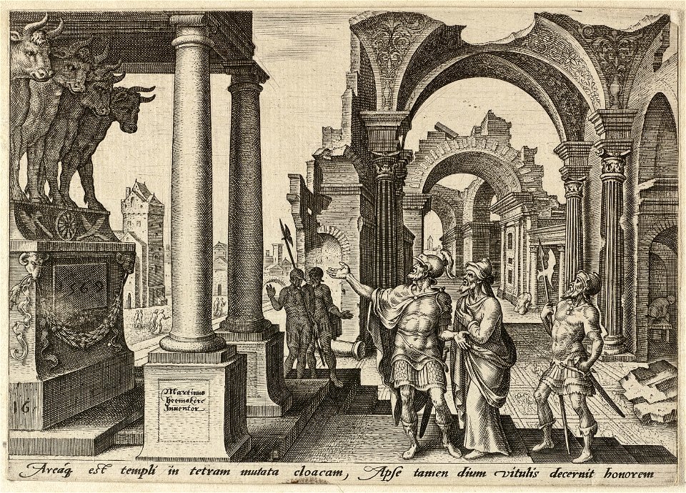 Jehu aanbidt het afgodsbeeld van de gouden kalveren 2 Koningen 1029-31. NL-HlmNHA 1477 53008070