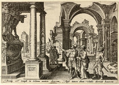 Jehu aanbidt het afgodsbeeld van de gouden kalveren 2 Koningen 1029-31. NL-HlmNHA 1477 53008070