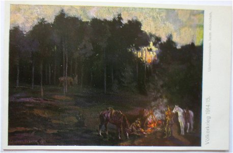 Künstlerpostkarte, Ulanen-Vorposten beim Abkochen, Völkerkrieg 1914-15, Verlag Metz, Tübingen