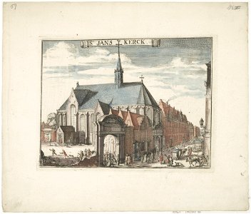Janskerk en Jansstraat vanuit het zuidoosten. Gezicht op de zuidzijde van de Janskerk met de tegen het koor gebouwde kosterswoning en de Jansstraat. NL-HlmNHA 53008948 K