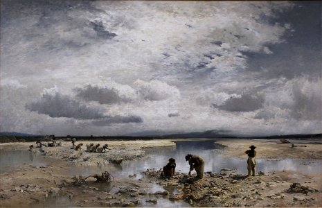 Joseph Wenglein - Kalksteinsammlerinnen im Isarbett - 1883