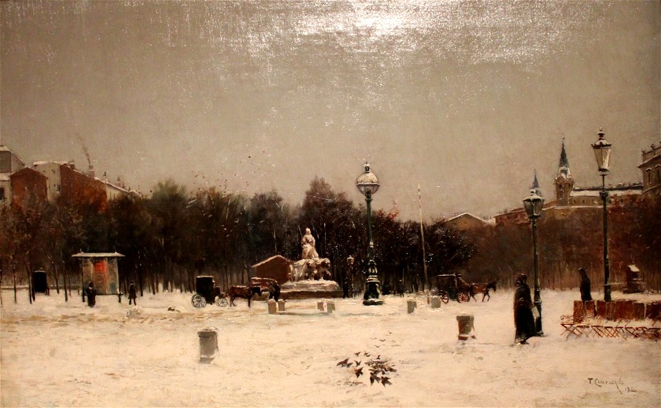 La Cibeles y el Paseo de Recoletos en día de nevada. Museo de Historia de Madrid (cropped)