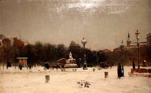 La Cibeles y el Paseo de Recoletos en día de nevada. Museo de Historia de Madrid (cropped)